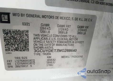 2021 Chevrolet Silverado 1500 4Wd Standard Bed Lt from USA, damaged, VIN 3GCUYDET7MG288640